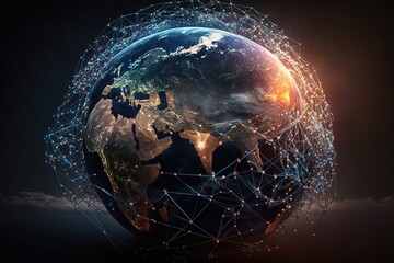 Poster - Global worldwide network and telecommunications on earth.Generative AI