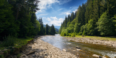 mountain landscape with river. green environment background
