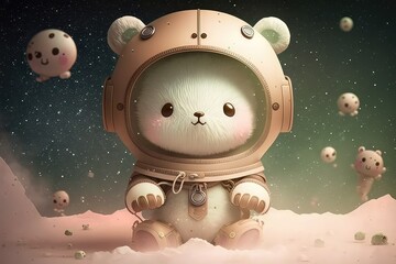 Sticker - Cute cartoon bear in an astronaut costume. Generative AI