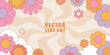 © venimo - Vector horizontal banner with copy space for text - design elements and shapes for abstract backgrounds and modern art - hippie groovy vibes with flowers and waves