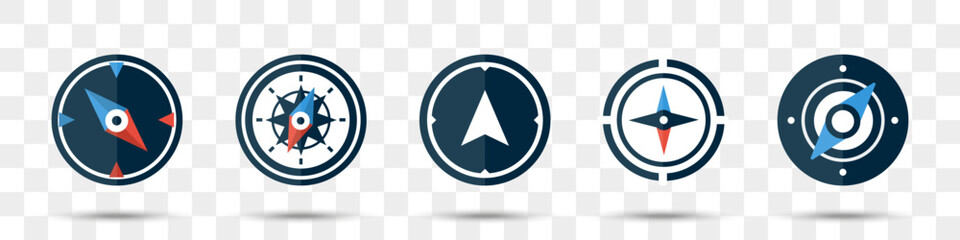 Leinwandbilder - Compass icons collection in a flat design. Set of navigation compass with shadow