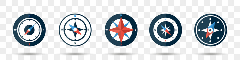Leinwandbilder - Compass icons collection in a flat design. Set of navigation compass with shadow