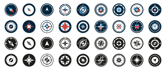 Leinwandbilder - Compass icons collection in a flat design. Set of navigation compass in different style