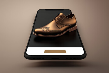 Canvas Print - Male leather shoes online store, mobile phone app, website. Generative AI illustration.