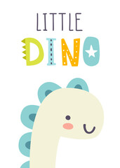 Wall Mural - cute dino print with text. poster with abstract little dinosaur. scandinavian print with baby dino a