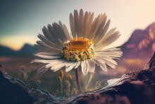 Double Exposure Of A Daisy Bloom Against A Stunning Backdrop. Generative AI
