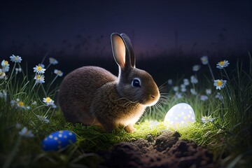 Wall Mural - easter bunny and lightning easter eggs