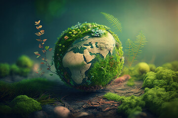 Green earth day background. Save environment and ecological system protection. Care for the environment and ecology. Concept art. Generative AI