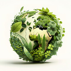 Green earth day on isolated white background. Care for the environment and ecology. Resources that are sustainable, renewable, and green. Graphic resource. Generative AI.