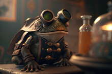 A Robotic Frog With Steampunk Glasses