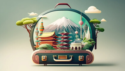 Asian cities, Asia summer travel vacation banner. Generative AI illustration.