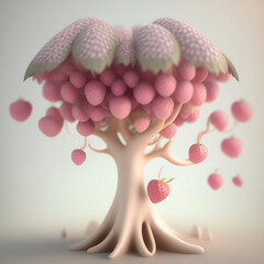 Wall Mural - Generative AI: fantasy strawberry tree