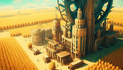 Steampunk wheat factory 