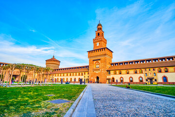 Wall Mural - Piazza d'Armi is the main and the largest courtyards of Sforza's Castle, Milan, Italy