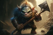 Vulnerable Troll Armed With A Club And Ready To Battle. Generative AI