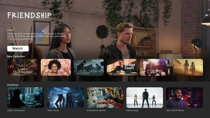 Poster - Interface of Streaming Service Website. Online Subscription Offers TV Shows, Realities, and Fiction Films. Screen Replacement for Desktop PC and Laptops With Featured Sitcom Comedy Television Show.