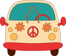 Retro Groovy Mini Van Vector Illustration