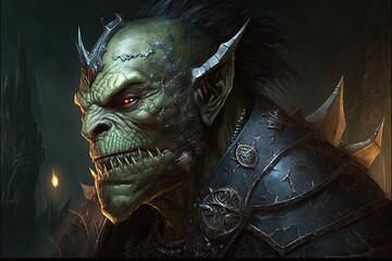 Canvas Print - Illustration of a Spooky and Surprising Orc. Generative AI