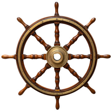 old ship wooden steering wheel rudder isolated