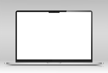 Fototapete - Realistic Laptop layout with silver case and white screen. Laptop with reflection on a gray gradient background. Vector illustration.