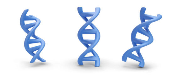 Set of 3d realistic blue DNA icons with shadow isolated on white background. Vector illustration