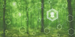 Symbolfoto eines Umweltzertifikates - Icon eines Zertifikates vor unscharfen grünem Wald.