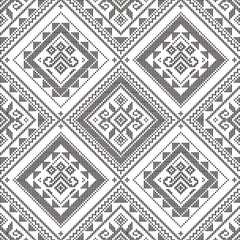 Poster - Filipino folk art Yakan cloth inspired vector seamless pattern, geometric textile or fabric print design from Philippines in black and white
