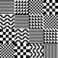 Leinwandbilder - Modern abstract geometric contemporary vector seamless pattern with simple elements and shapes. Graphic black and white minimalist background.