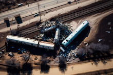 Train Derailment And Accident With Train Wagons Broken. Generative Ai