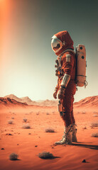 Wall Mural - Astronaut exploring the red planet made with Generative AI.