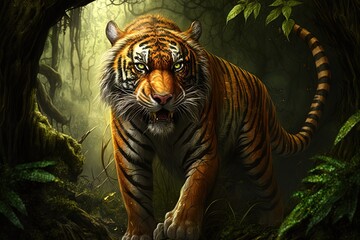 Wall Mural - the majestic predator of the jungle: a fantasy tiger generative ai