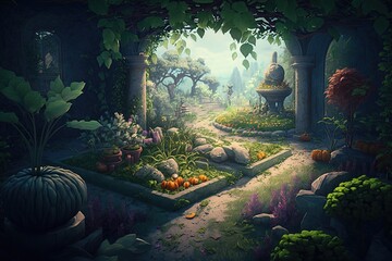 Wall Mural - The Wondrous Garden of Magic Produce Generative AI