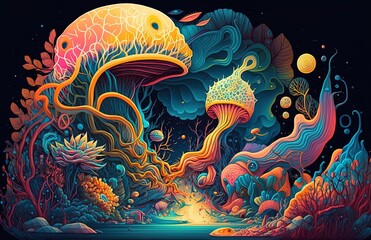 Poster - Vibrant Trip of Color and Texture: A Psychedelic Illustration Generative AI