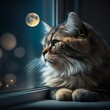 © D&ARTIST.AI - The Regal Observer: Con un portamento regale e una presenza dignitosa, questo maestoso gatto siede alla finestra, attirando l'attenzione e l'ammirazione di tutti coloro che lo vedono.