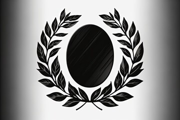 Black laurel wreath illustration, white background. Generative AI