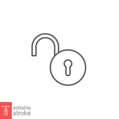 Poster - Unlocked lock icon. Simple outline style. Padlock with keyhole, open key, security concept. Thin line vector illustration design on white background. Editable stroke EPS 10.