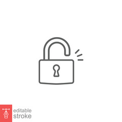 Poster - Unlocked lock icon. Simple outline style. Padlock with keyhole, open key, security concept. Thin line vector illustration design on white background. Editable stroke EPS 10.