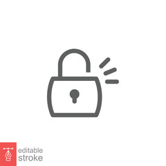 Poster - Unlocked lock icon. Simple outline style. Padlock with keyhole, open key, security concept. Thin line vector illustration design on white background. Editable stroke EPS 10.