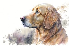 Illustration Of A Dog With Golden Hair, Done In Watercolor A Golden Retrieval. Generative AI