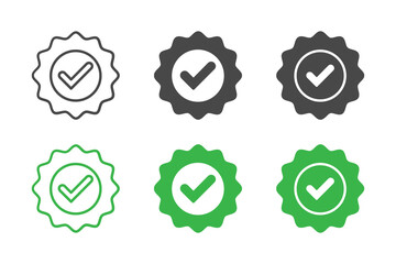 Poster - Set of approval check vector icon. Certificate icon. Premium quality. Achievement icon. Profile verification. Quality mark. Quality print. Seal of approval. Mission accomplished. Project completed. 