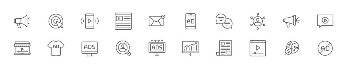 Poster - Thin line icons set of marketing, advertising and promotional campaigns. Vector.