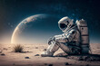 Exploring the Final Frontier: A Breathtaking Image of an Astronaut Serenely Seated on the Moon, Contemplating the Vastness of Space, ai generative