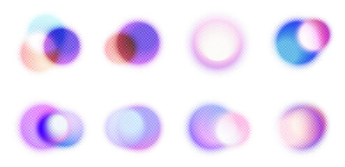 Wall Mural - vector set of colorful abstract blurred halftone circles. bright gradient spot with blur. screen pri