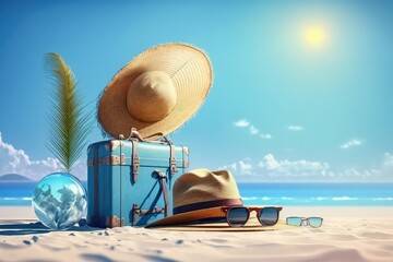 Aufkleber - The scene of a summer beach holiday. Generative AI