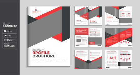 Red corporate brochure company profile template annual report cover layout, minimal business brochure a4 page template design	