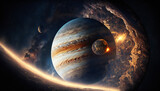 Fototapeta  - Planet similar to Jupiter in space - Space wallpaper - Generative AI