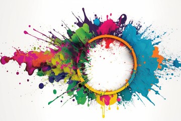 Poster - circle of colorful paint splatters against a white background. generative ai