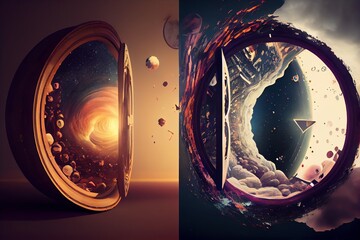 Wall Mural - Time travel in different dimensions. Generative AI