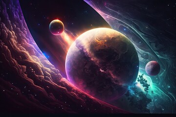 Wall Mural - Two dimensional image. Originating from the depths of interstellar space. Stars, planets, moons, and comets all shine brightly. Backgrounds for a variety of science fiction scenarios. Artistry in oute