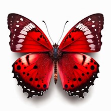 Beautiful Red Butterfly, Top View. Watercolor Illustration Of A Scarlet Butterfly Isolated On White Background. Generative AI Art.